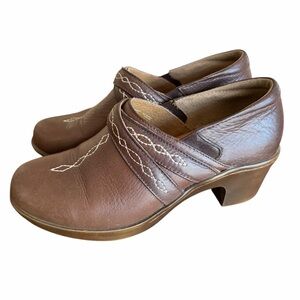 Ariat Brown Leather Embroidered Platform Clog Comfort Work Shoes Women Size 8 B